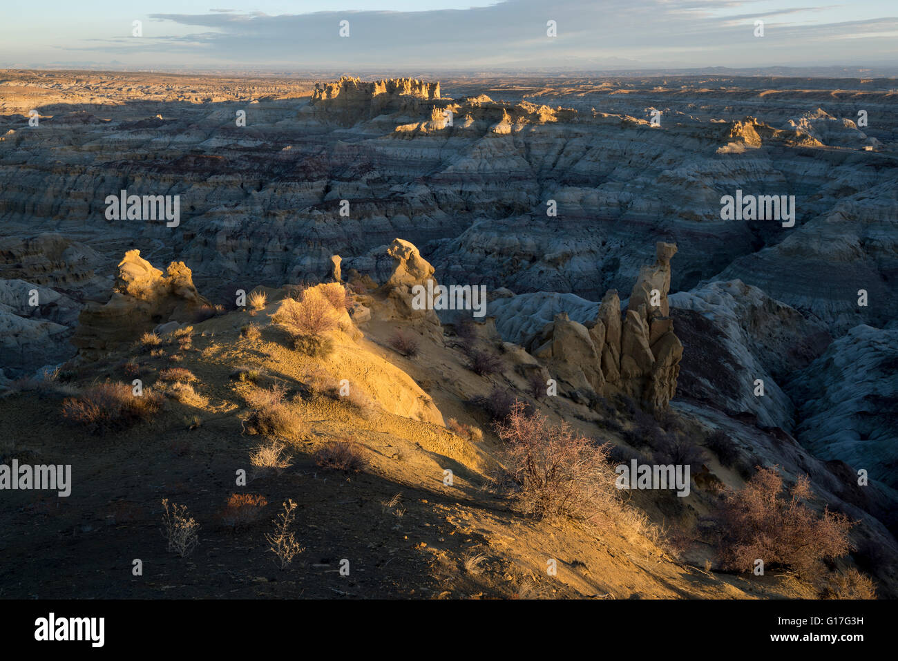 Eroded badlands, Angel Peak Nat. Recreation Area, New Mexico. Stock Photo