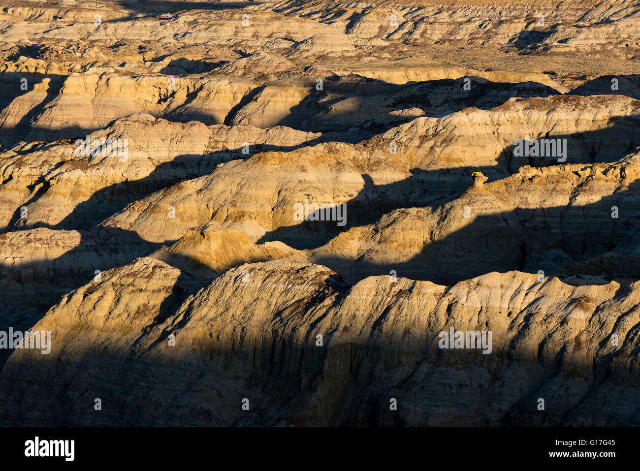 Eroded badlands, Angel Peak Nat. Recreation Area, New Mexico. Stock Photo