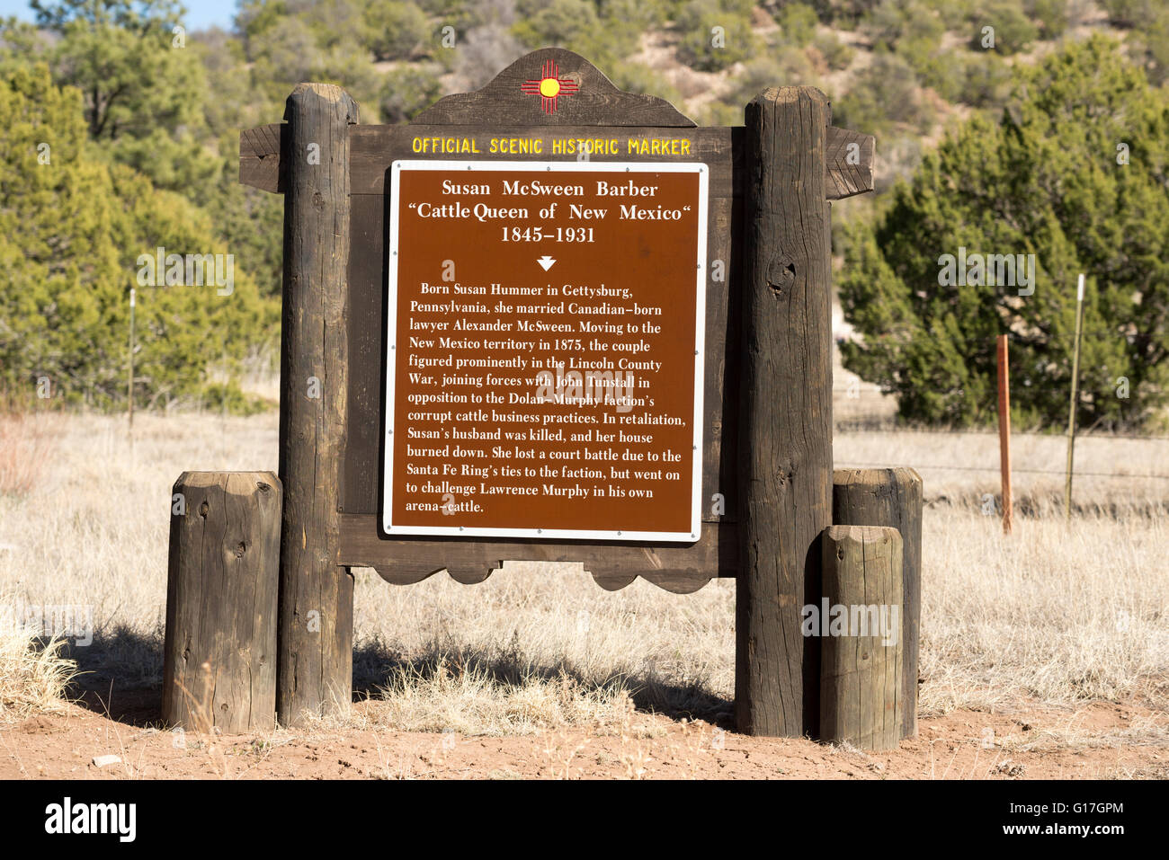 Historical marker in White Oaks, New Mexico. Stock Photo