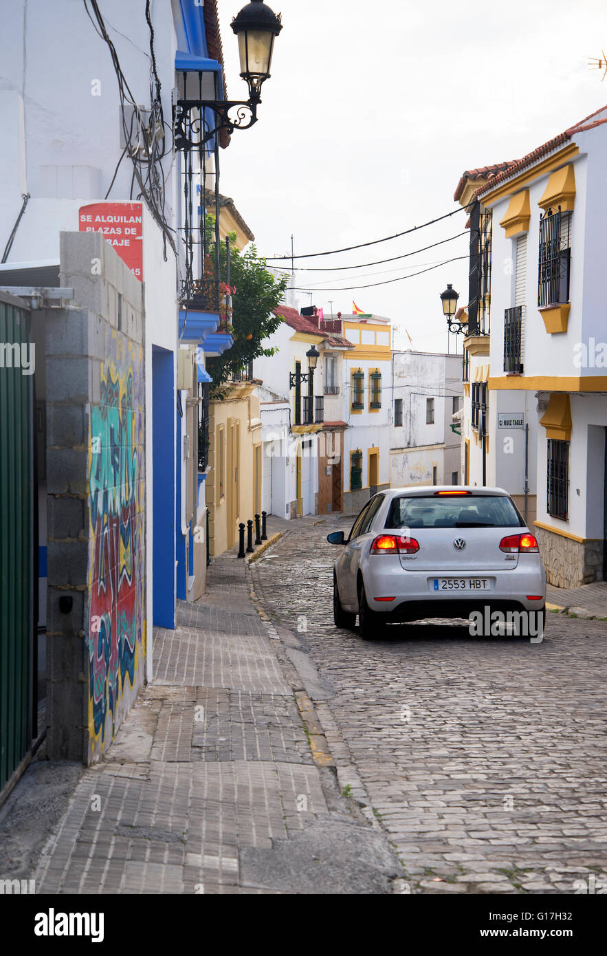 Charming old cobbled street in Algeciras , Southern Spain. Stock Photo