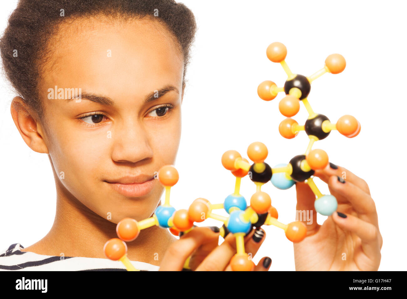 Close-up photo of African girl and molecular model Stock Photo