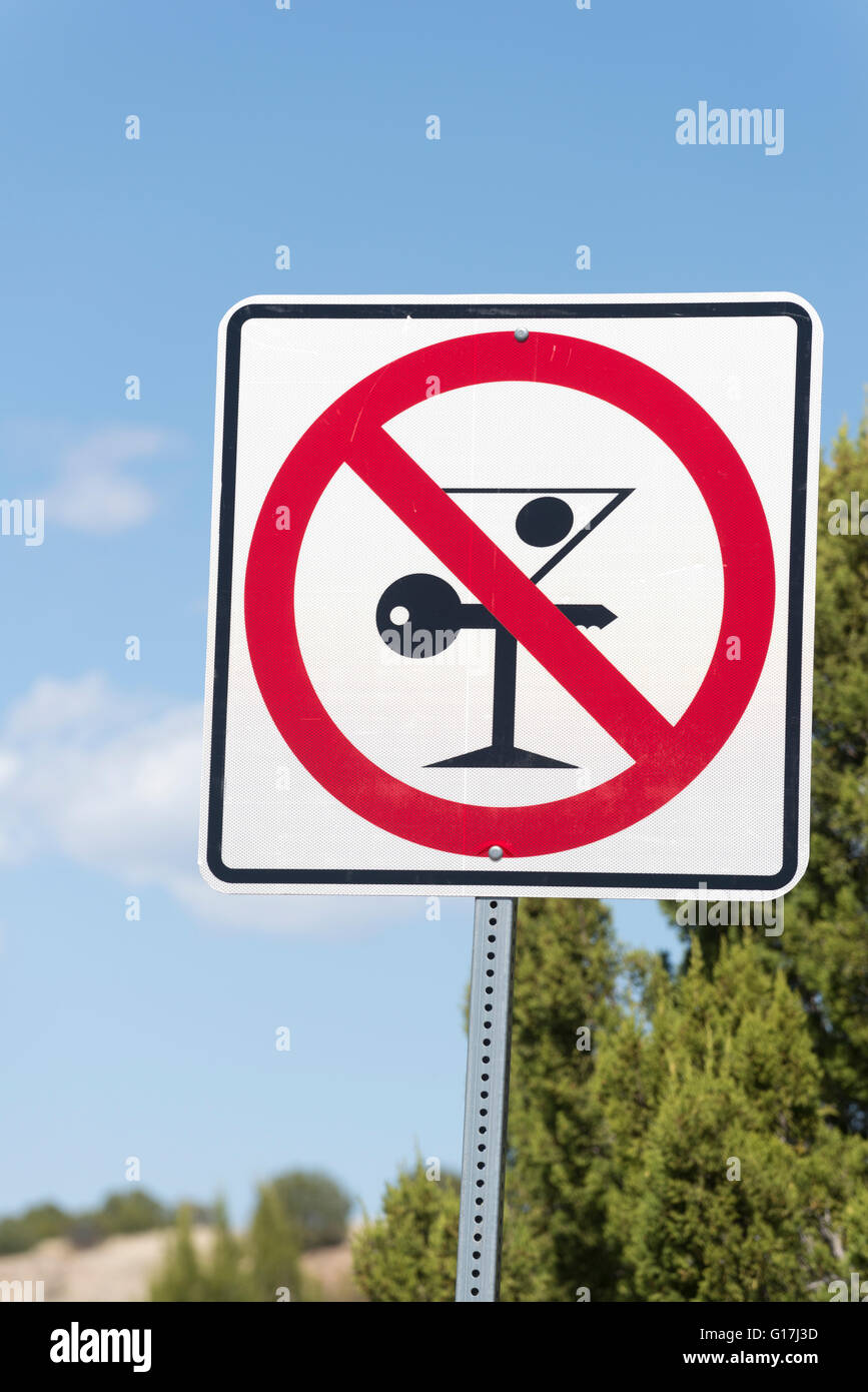 Drinking and driving highway sign in Cibola County, New Mexico. Stock Photo