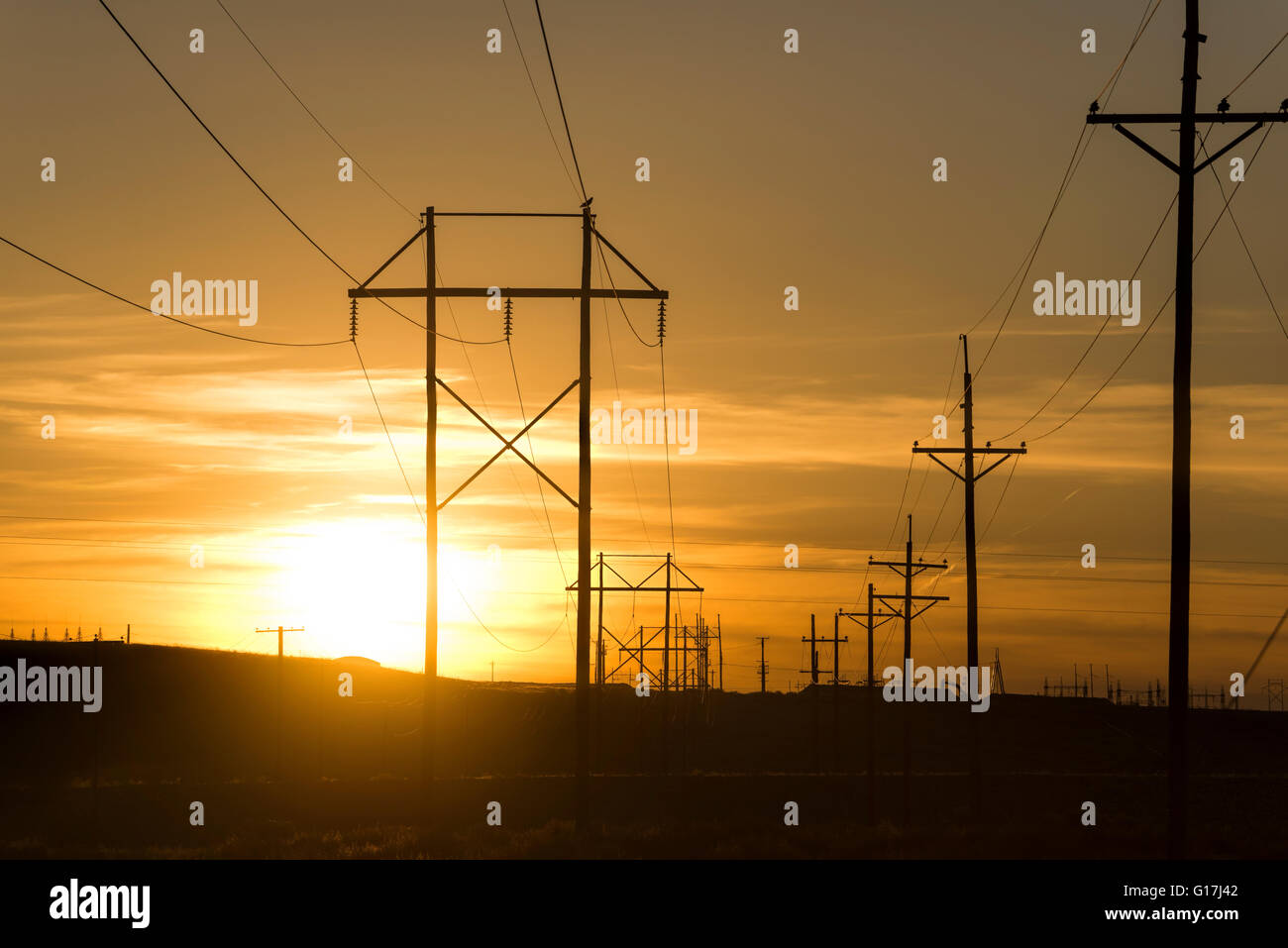 Power lines at sunset, near Ambrosia Lake, New Mexico Stock Photo - Alamy