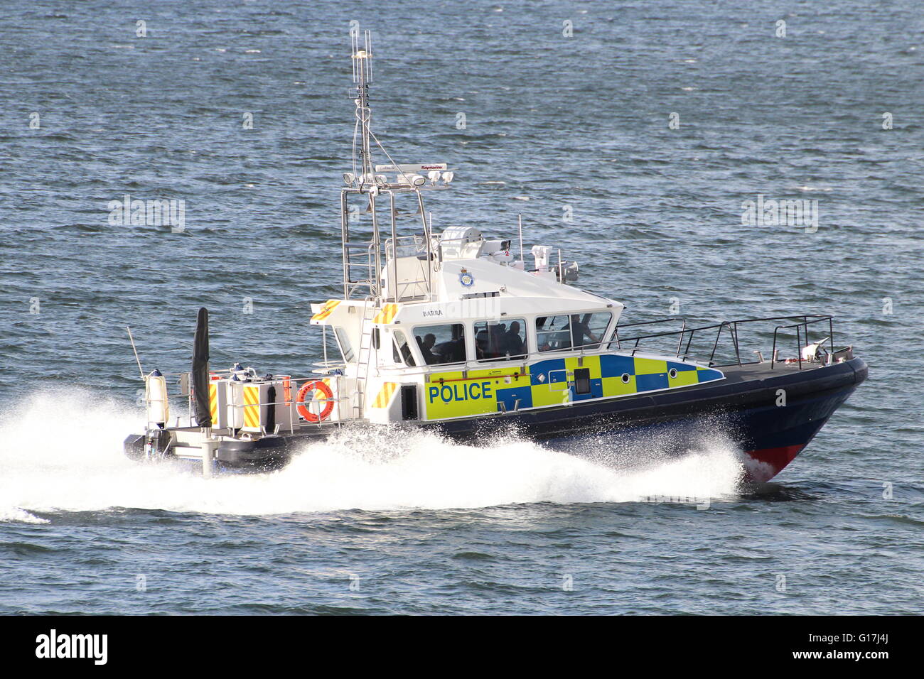 Barra, an Island-class launch of the Ministry of Defence Police (Clyde Marine Unit), during Exercise Joint Warrior 16-1. Stock Photo
