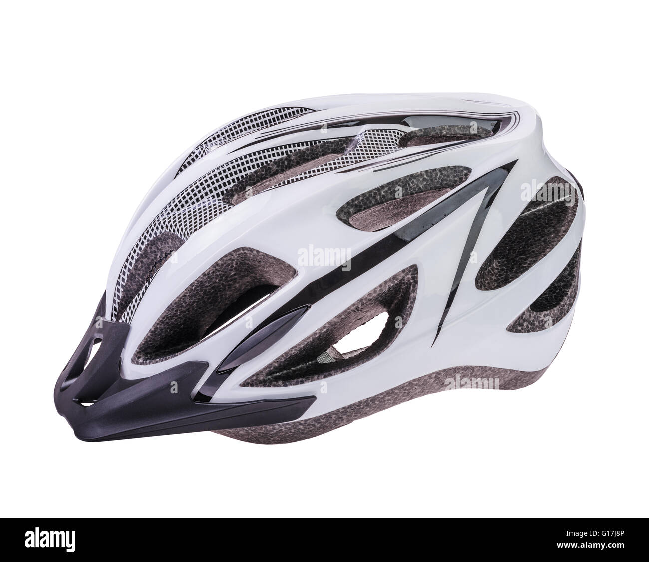 Bicycle Helmet in Black and  White colors  Isolated On a White Background Stock Photo