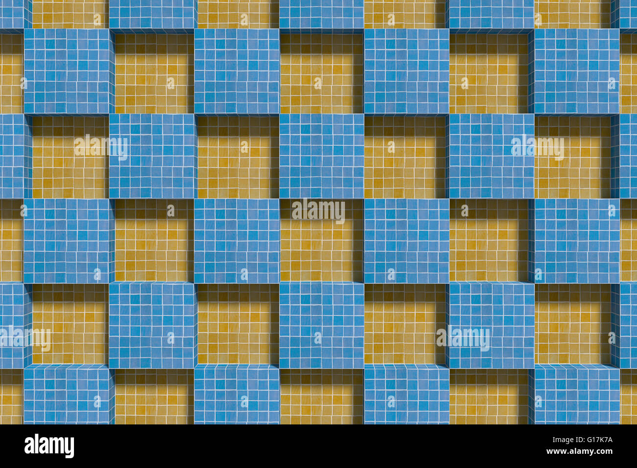 3d rendering of blue and yellow ceramic cubes from above Stock Photo ...