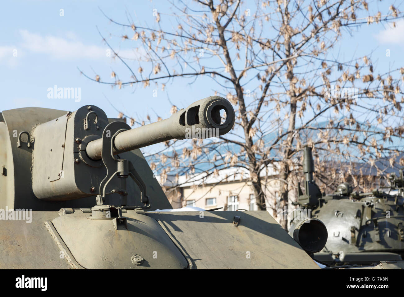 Green military armored tank. Stock Photo
