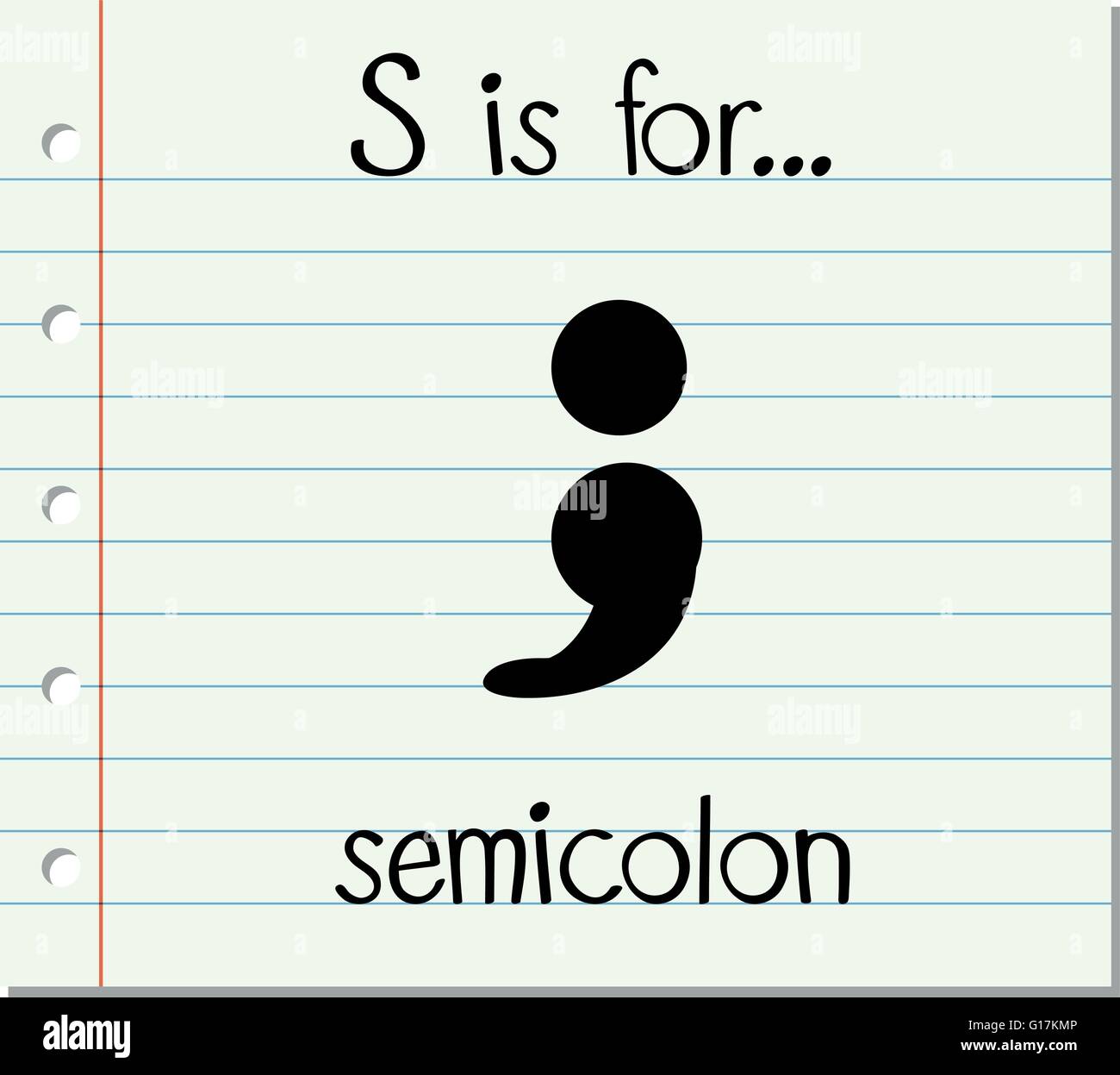 Flashcard letter S is for semicolon illustration Stock Vector