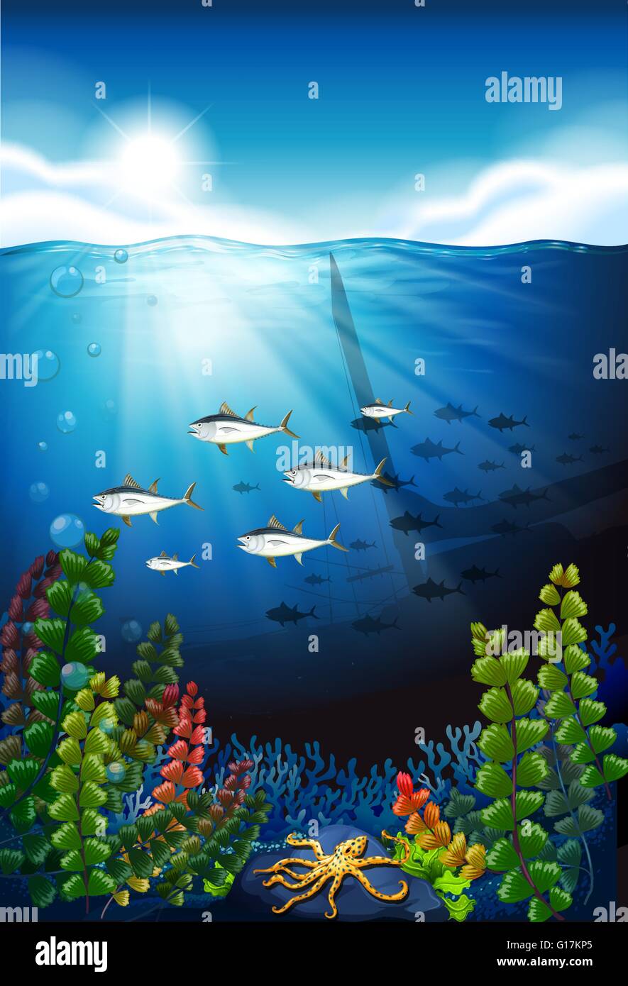 Scene with fish swimming underwater illustration Stock Vector Image ...