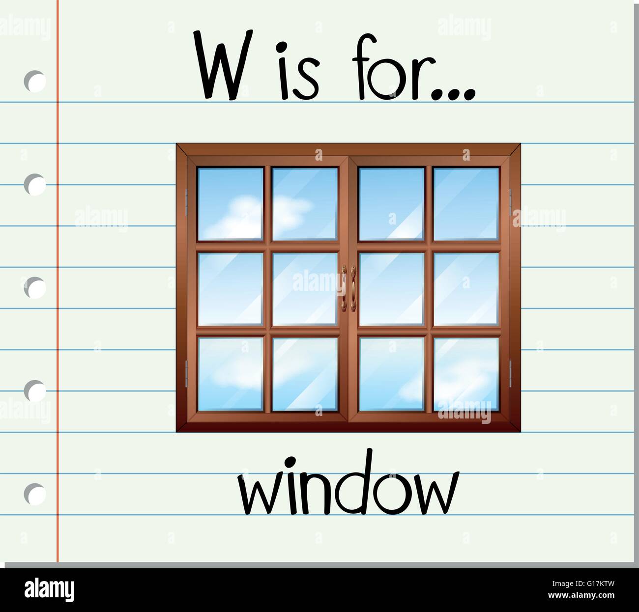 Flashcard letter W is for window illustration Stock Vector