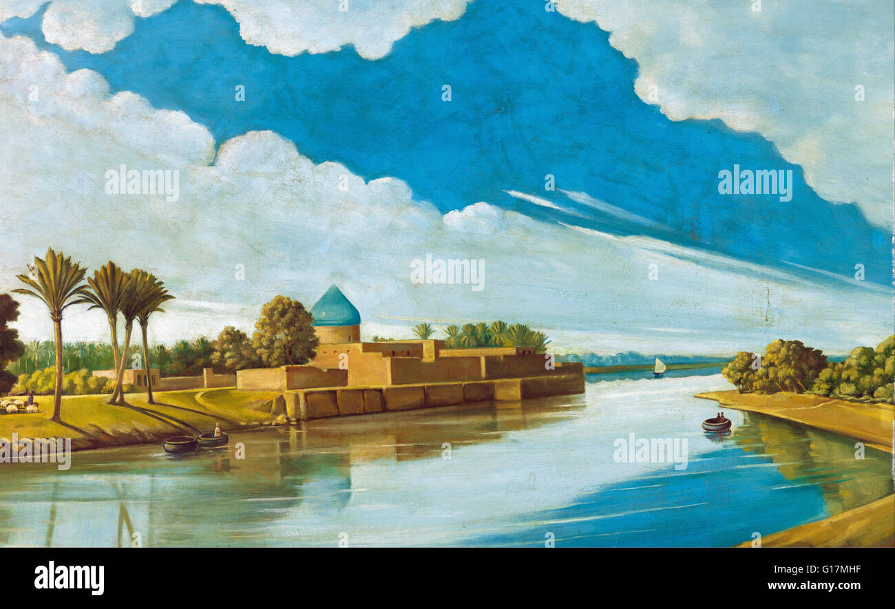 Abdul Qadir al-Rassam - River Scene on the Banks of the Tigris - Mathaf  Arab Museum of Modern Art Stock Photo