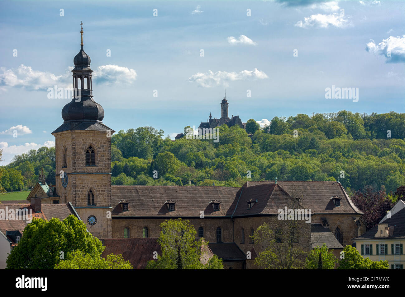 View from Michaelsberg towards Altenburg Castle in Bamberg Stock Photo