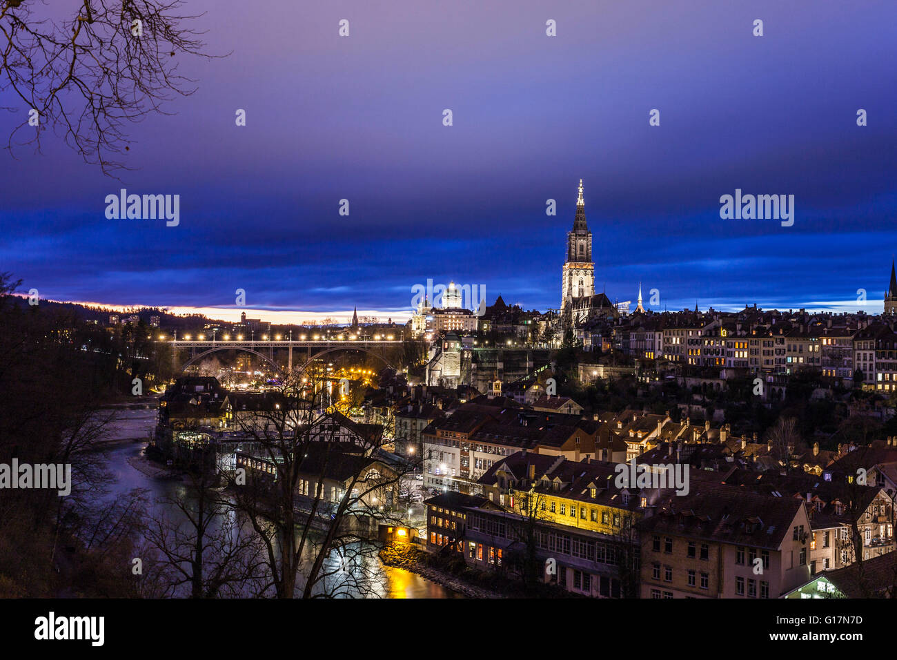 City of Bern by night, Switzerland Stock Photo