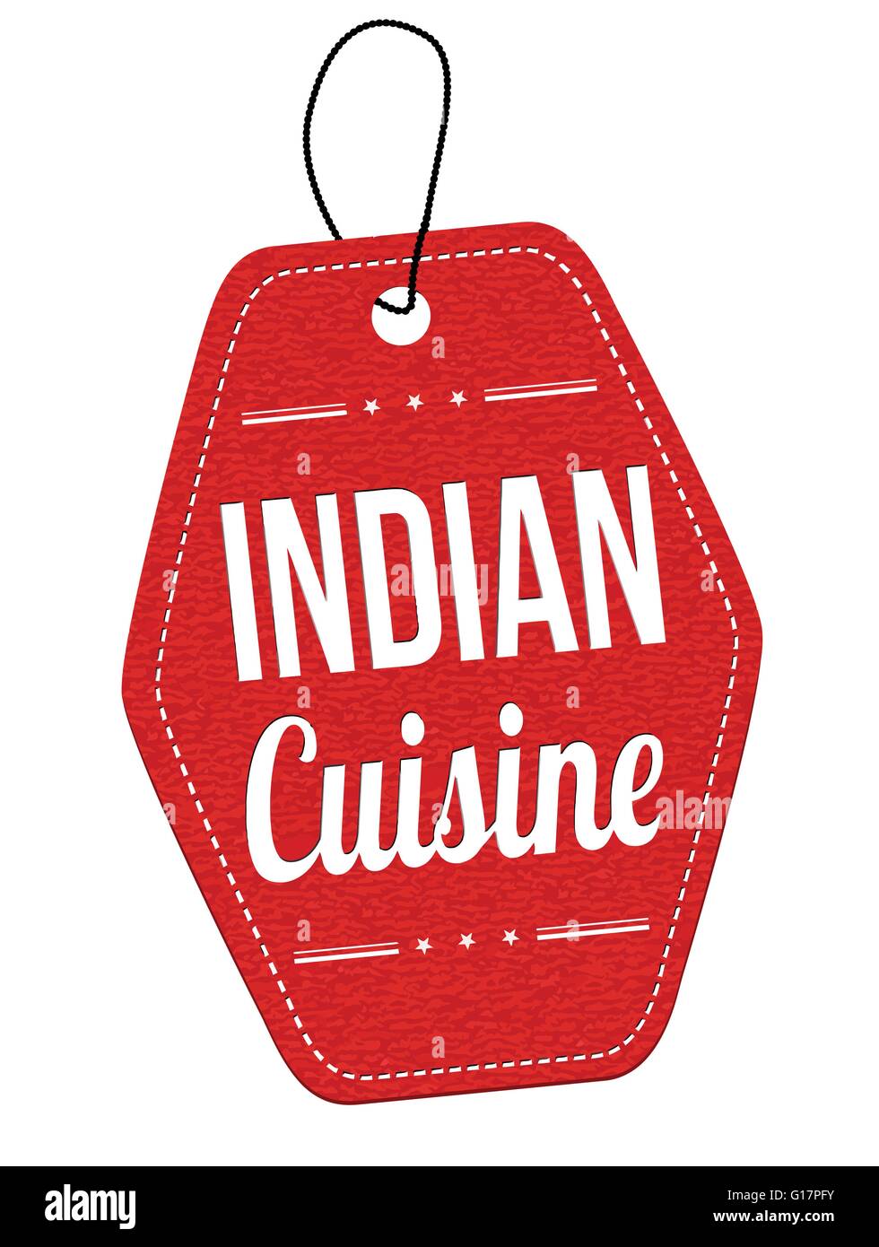 Indian cuisine red leather label or price tag on white background, vector illustration Stock Vector