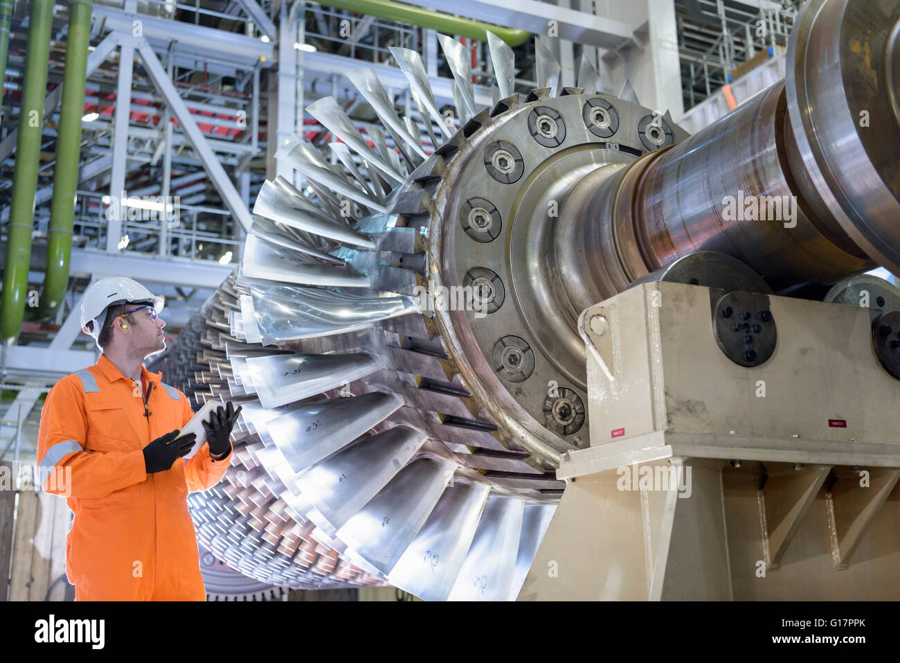 Gas turbine under repair in gas-fired power station Stock Photo