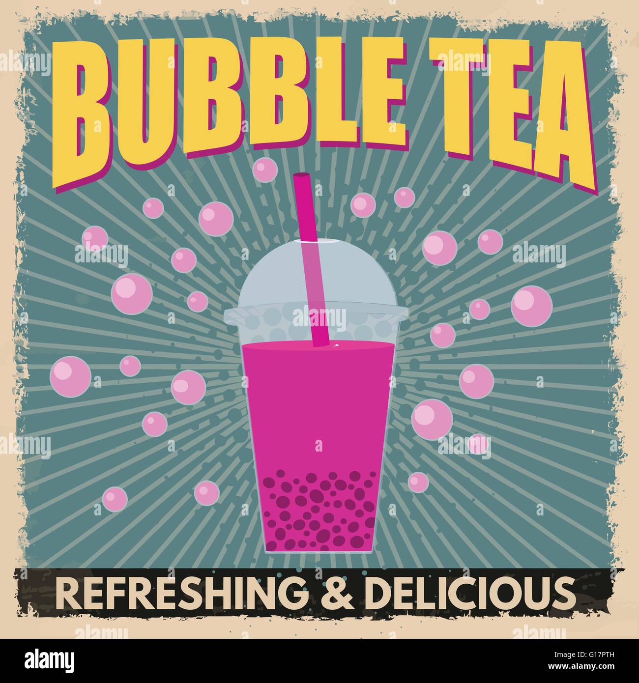 Bubble tea retro poster in vintage style, vector illustration Stock Vector