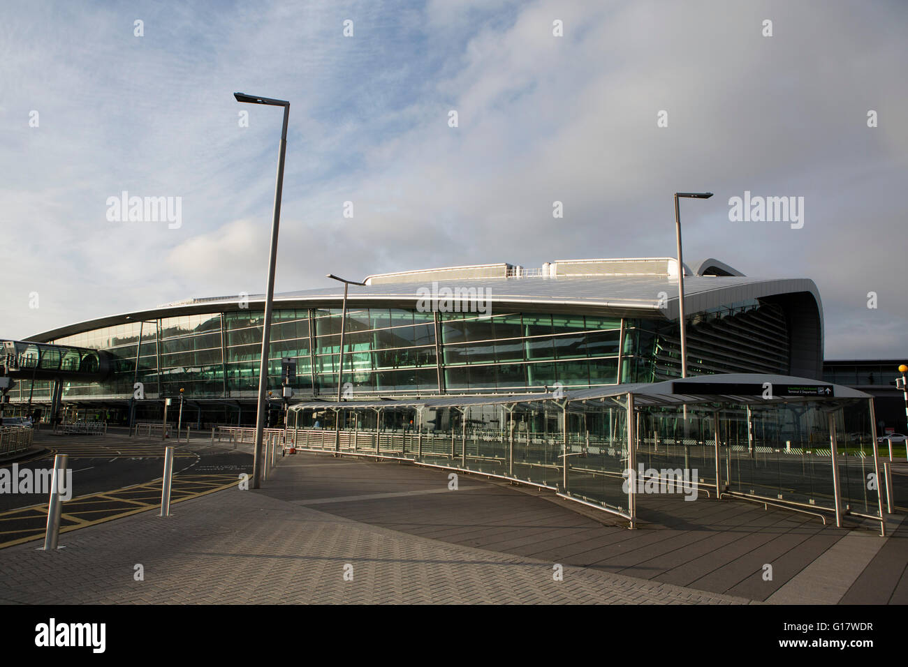 The facade of Terminal 2 at Dublin Airport in Dublin, Ireland. The airport has pre-clearance for international flights to the US Stock Photo