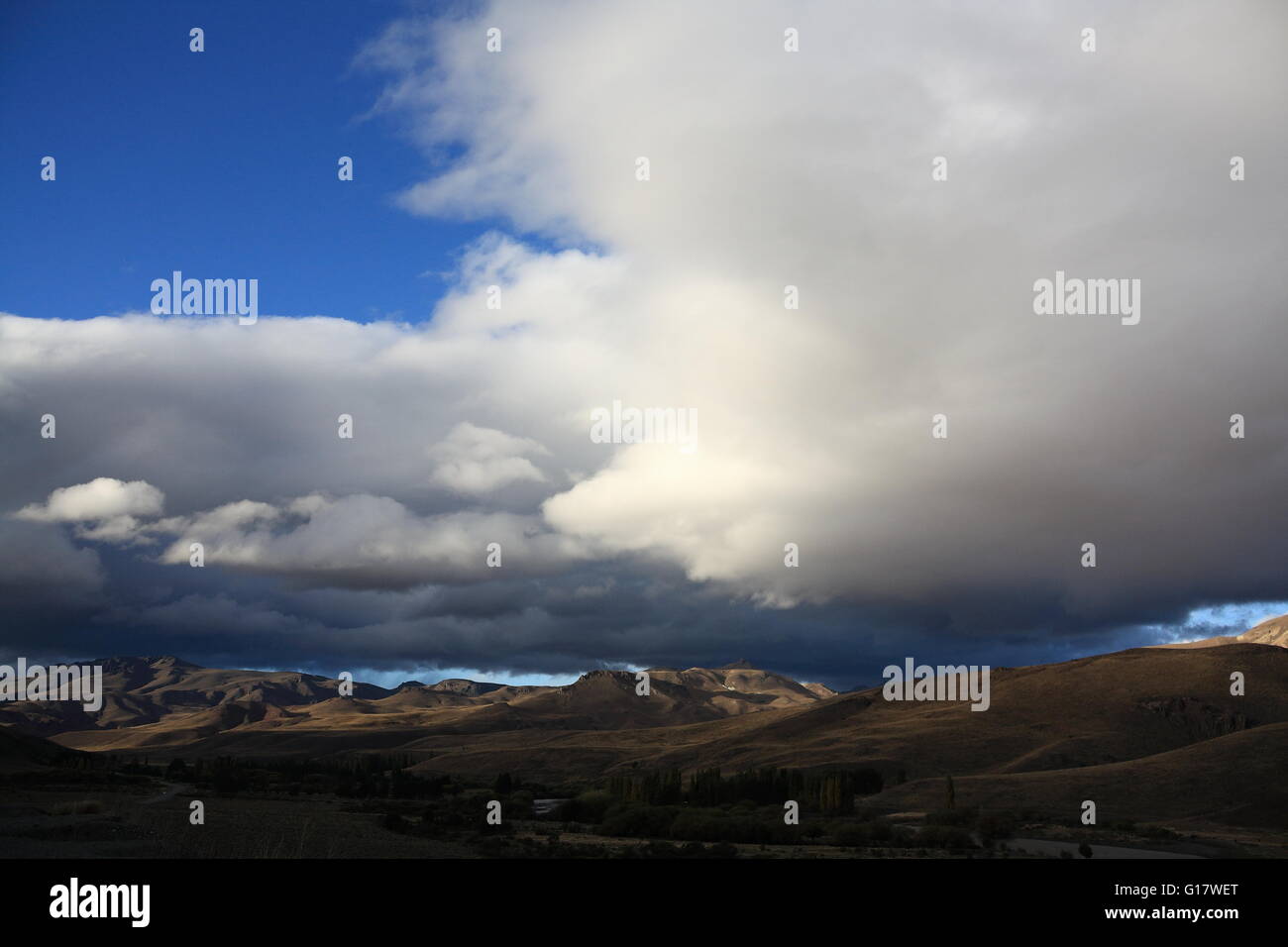 Andes and clouds on way from Bariloche to Lago Traful Stock Photo