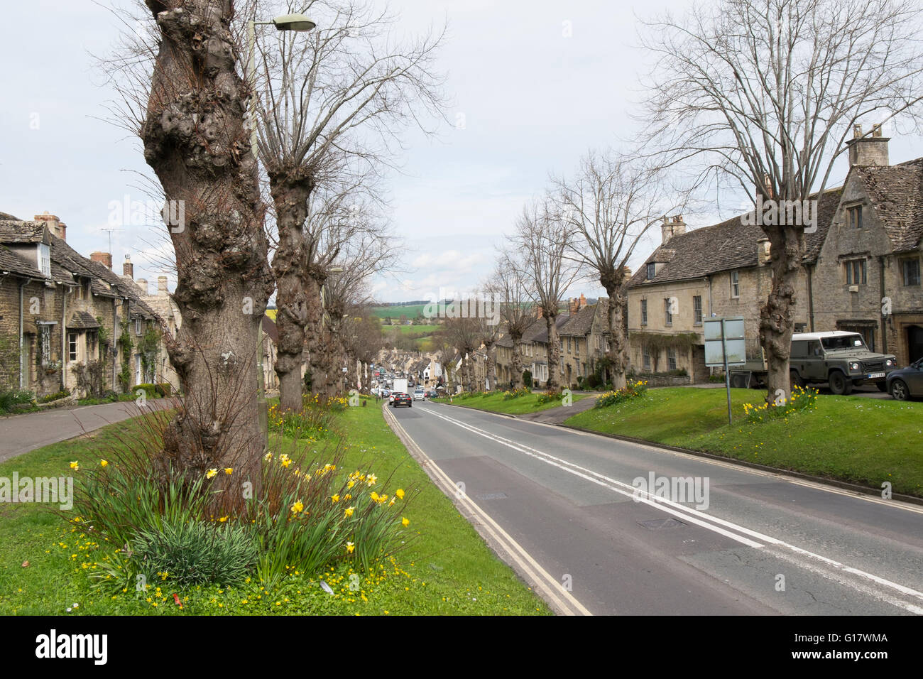 Houses on The Hill on the A361 through Burford, Oxfordshire, UK Stock