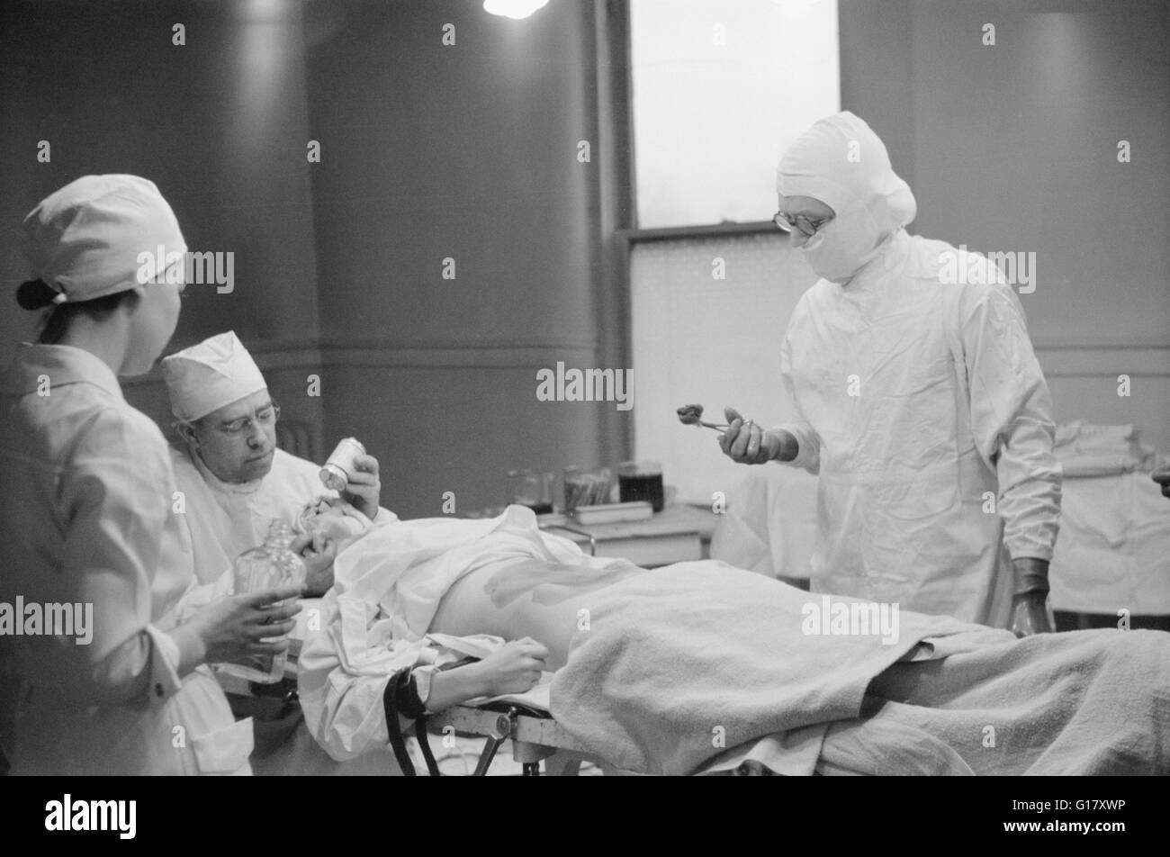 Patient Being Prepared for Operation, Herring Hospital, Herrin, Illinois, USA, Arthur Rothstein for Farm Security Administration, January 1939 Stock Photo