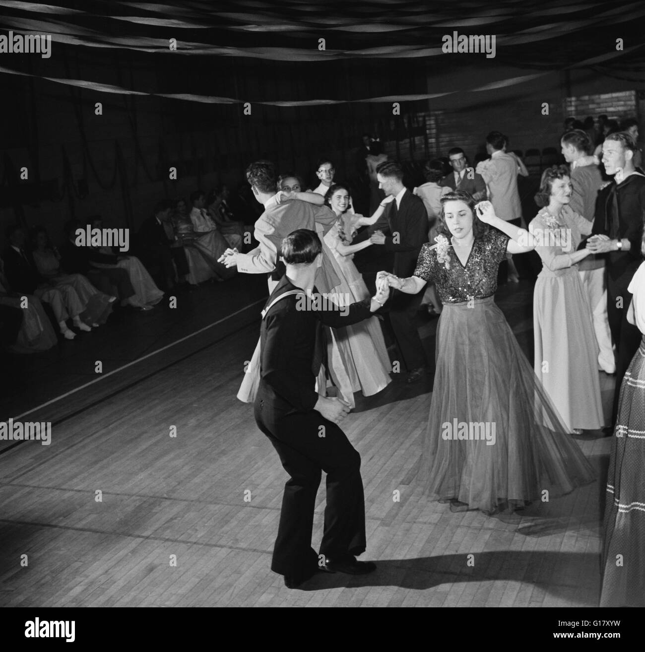 Sailor Jitterbugging at Senior Prom, Greenbelt, Maryland, USA, Marjorie Collins, U.S. Farm Security Administration, June 1942 Stock Photo