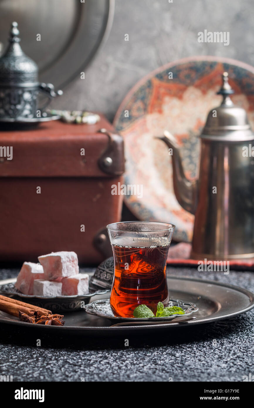 tea and turkish delight Stock Photo Alamy