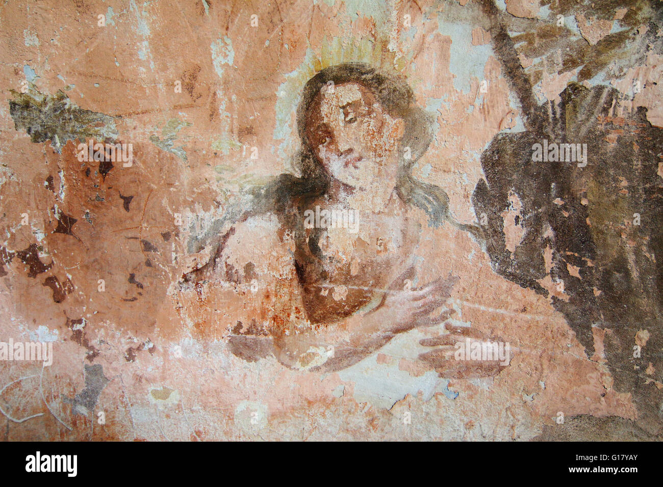 Mural painting in the ruins of the church of Saint Gallus Stock Photo