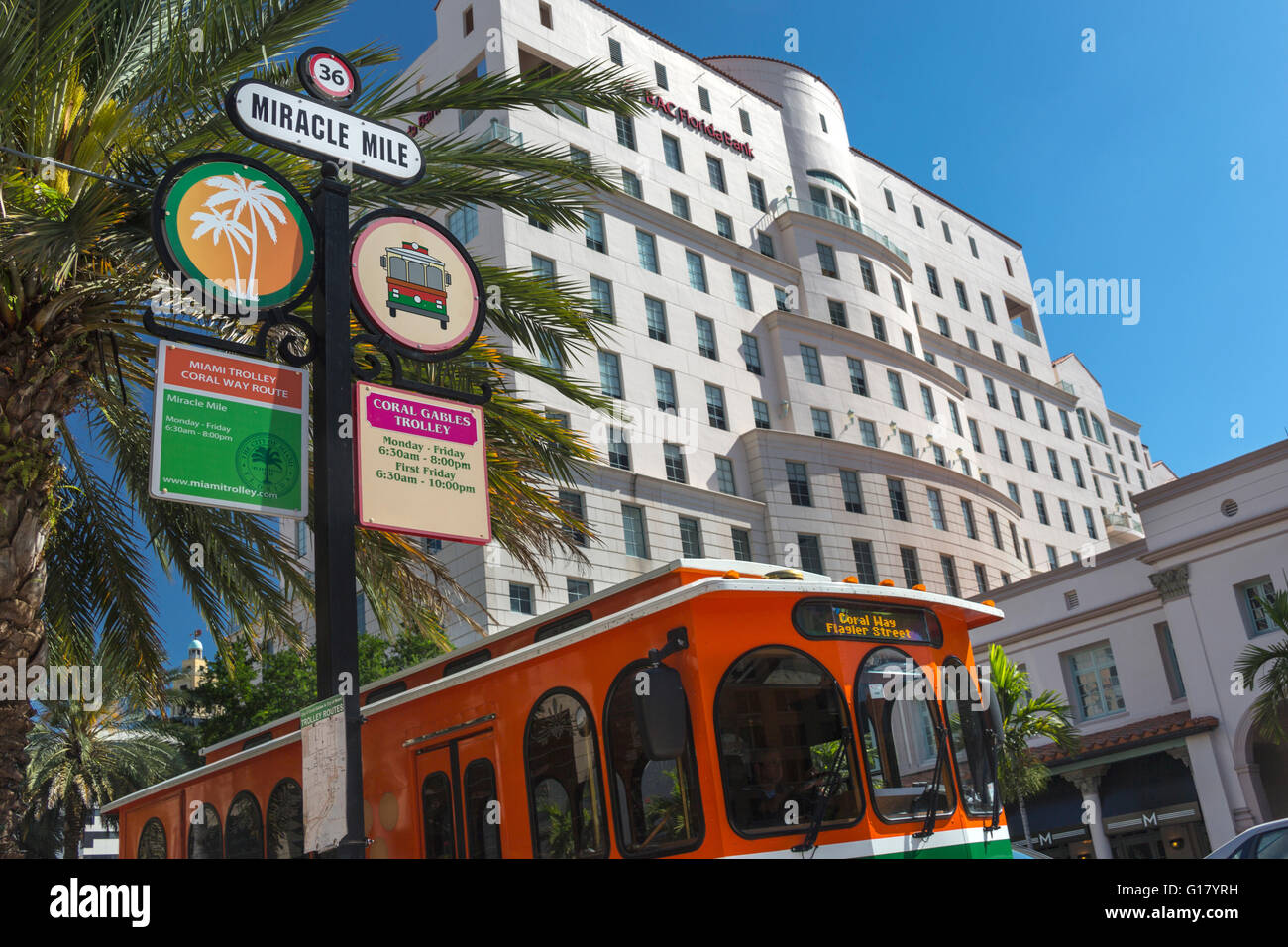 MIRACLE MILE TROLLEY STOP CORAL GABLES FLORIDA USA Stock Photo Alamy