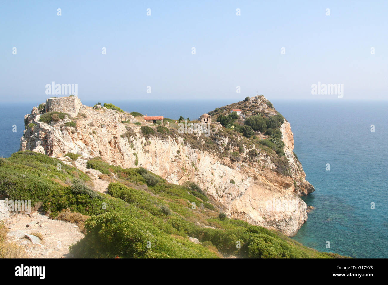 Abandoned site of Kastro, the former fortress Capital of Skiathos, Greece. Stock Photo