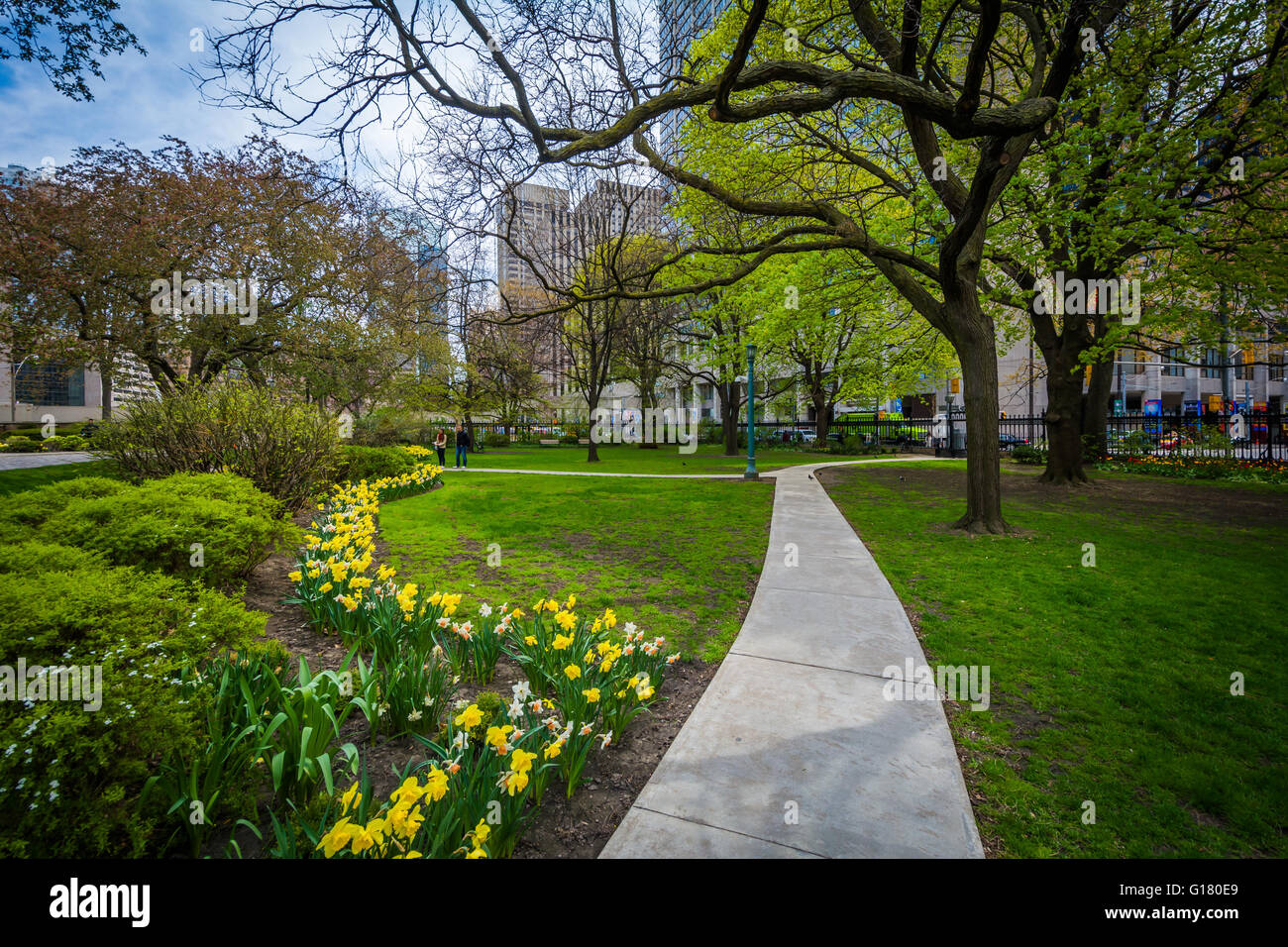 Walkway and gardens outside Osgoode Hall, in Toronto, Ontario. Stock Photo