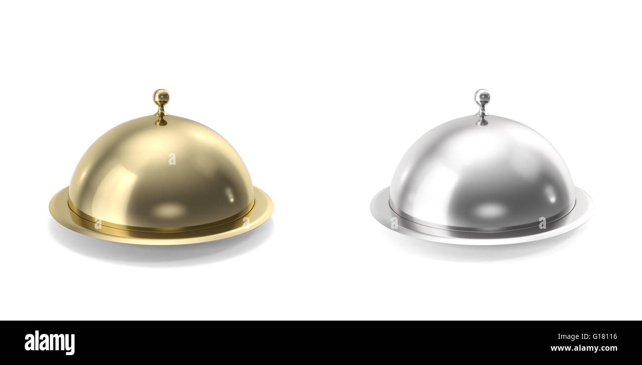 Silver and gold closeed cloche on white background. Stock Photo