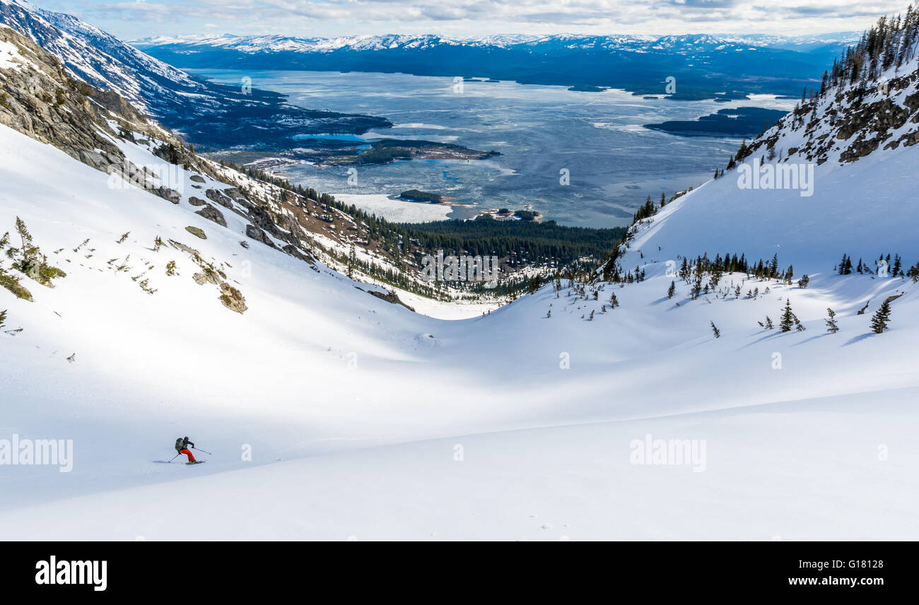 Cody Feuz decending off Mount Moran in the Grand Teton National Park Stock Photo