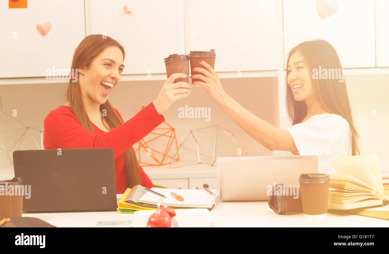 Happy students drinking Stock Photo