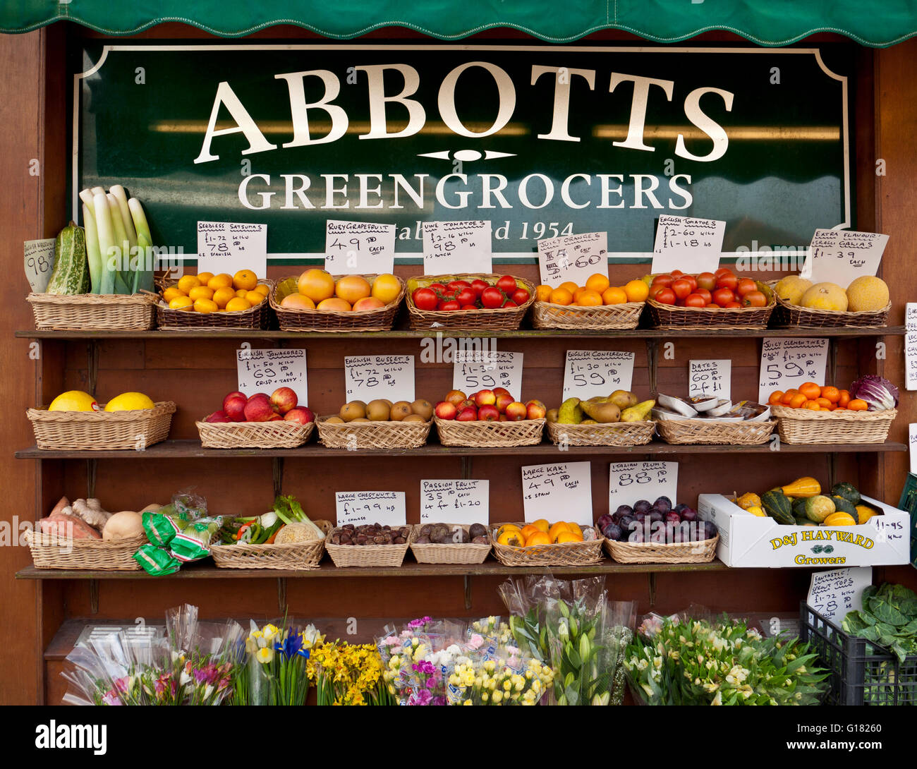 Greengrocers fruits & vegetables fresh spring British local farmers