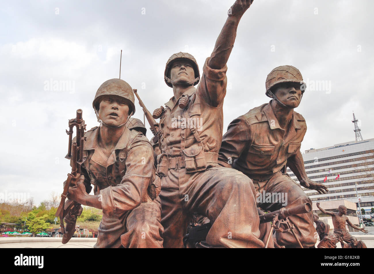 Statues of american soldiers at the war memorial museum in Seoul Stock