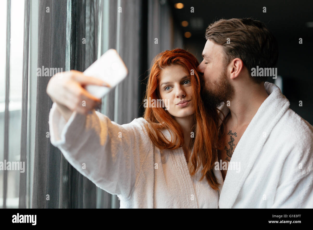 Woman taking selfie in spa hi-res stock photography and images - Alamy