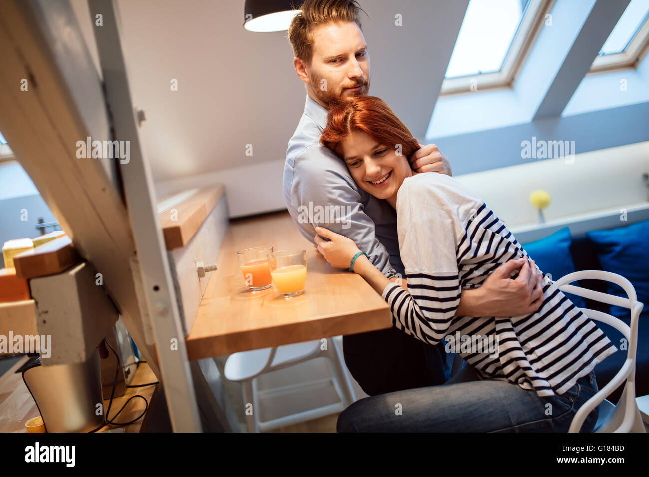 Couple in love hugging to show their feelings whever possible Stock Photo