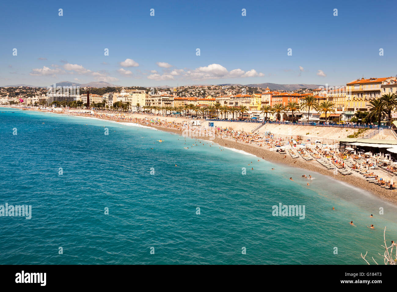 Baie Des Anges, Promenade Des Anglais, and beach, Nice, Cote D’Azur, France Stock Photo