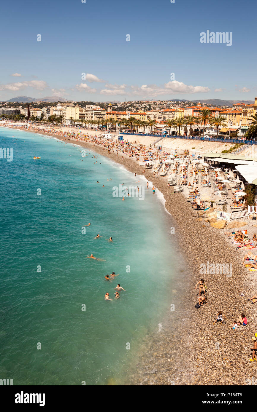 Baie Des Anges, Promenade Des Anglais, and beach, Nice, Cote D’Azur, France Stock Photo