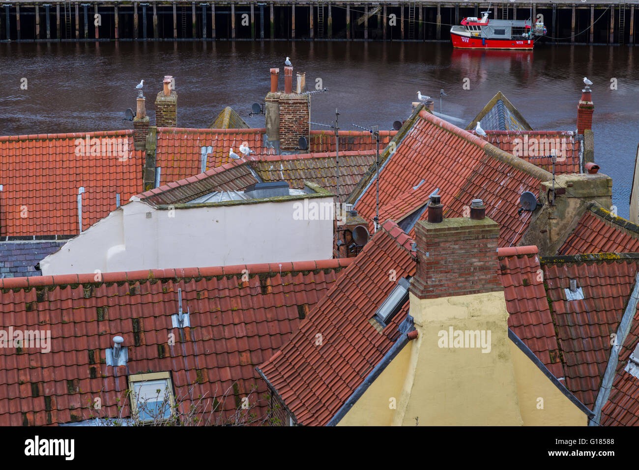 Rooftops of Houses Lining Side of Whitby Harbour Stock Photo - Alamy