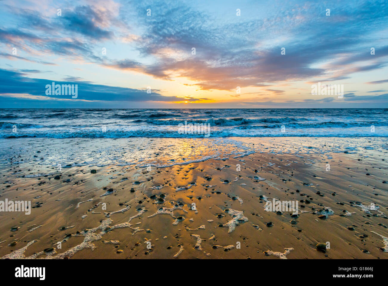 sunset at cleveleys,fylde coast,lancashire,england,uk,europe Stock