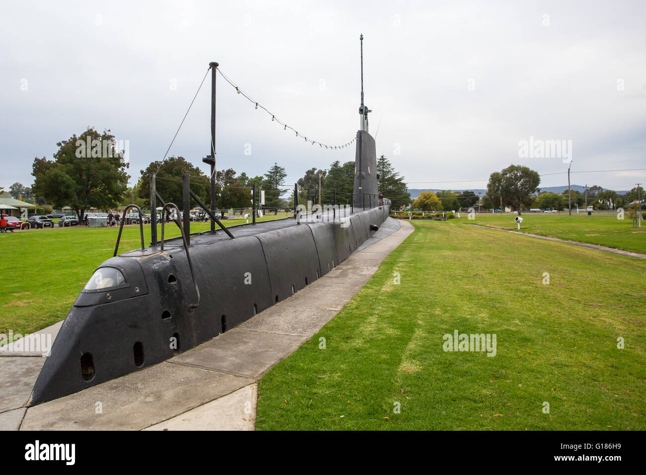 The famous landmark of HMAS Otway submarine in the rural town of Holbrook, in New South Wales, Australia. Stock Photo