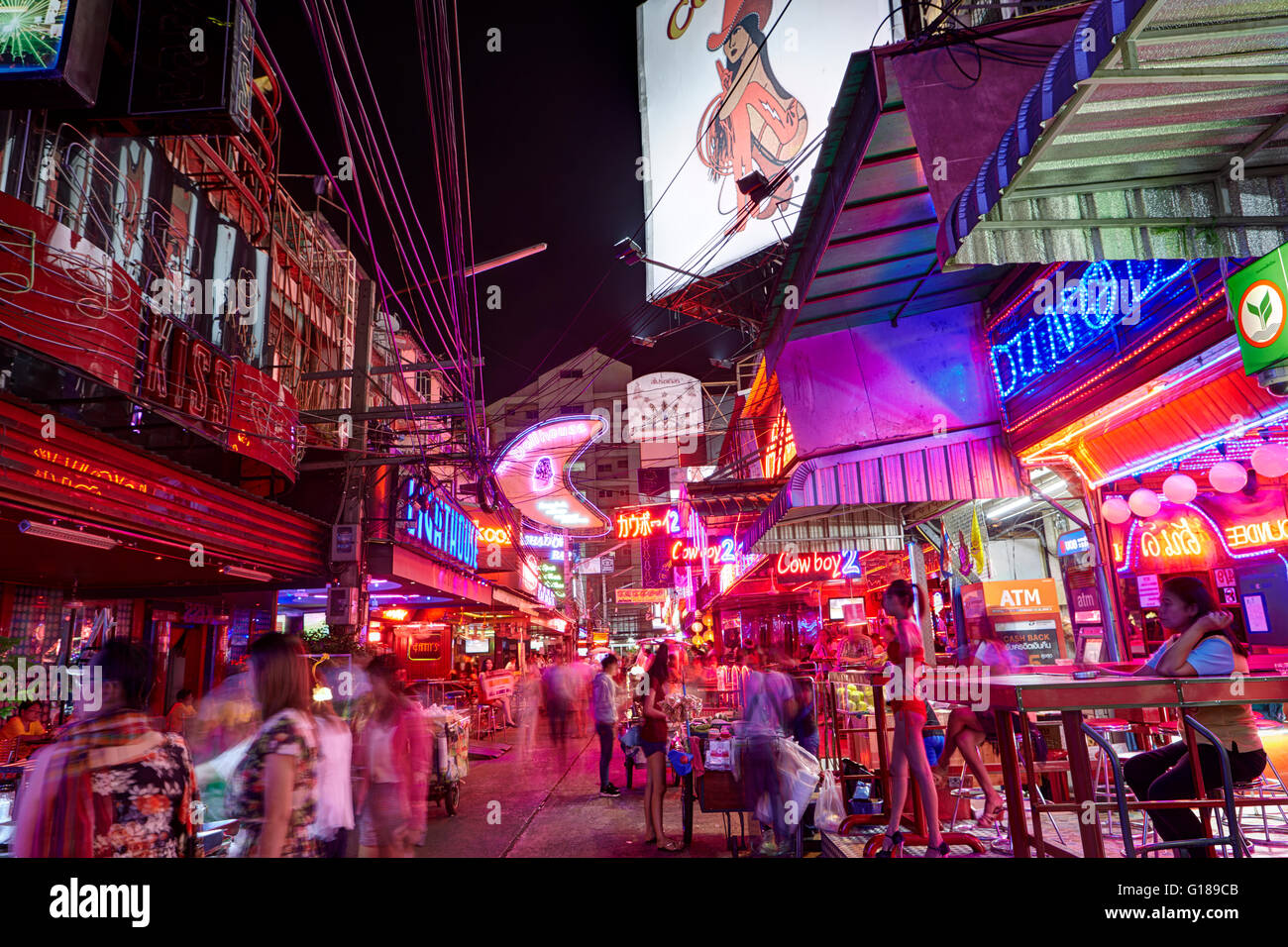 The red district of Soy Cowboy at night, Bangkok, Thailand Stock Photo