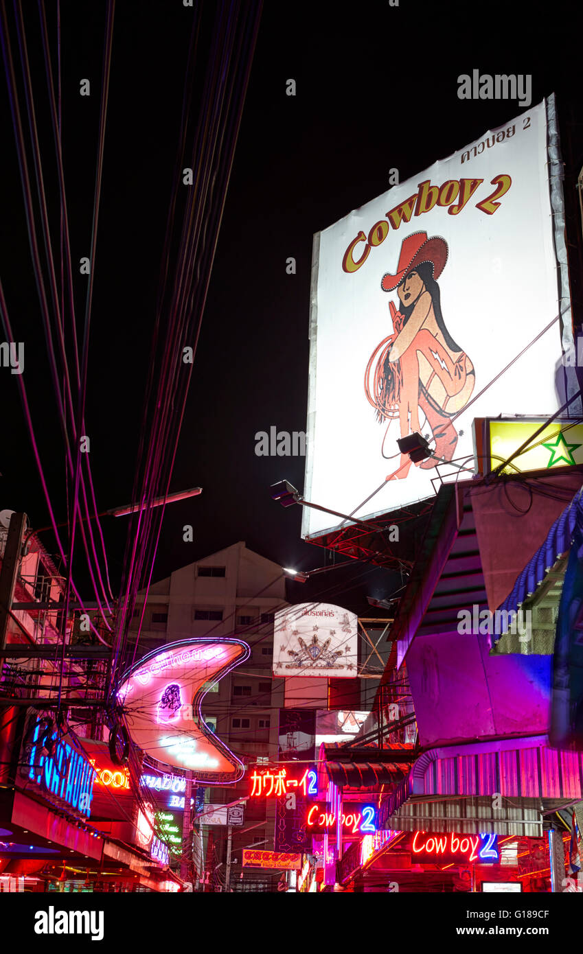 The red district of Soy Cowboy at night, Bangkok, Thailand Stock Photo