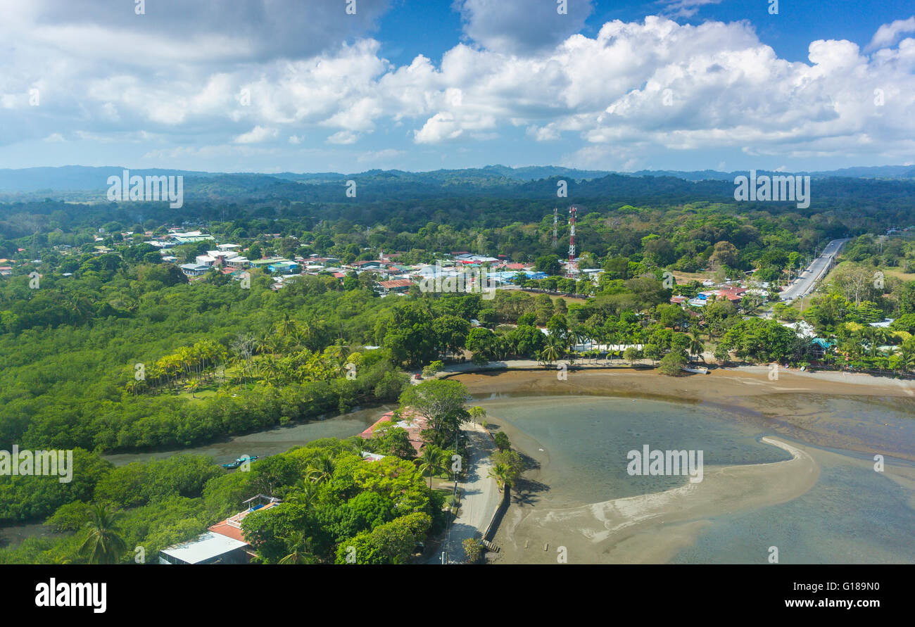 PUERTO JIMENEZ, OSA PENINSULA, COSTA RICA Aerial of small town Stock