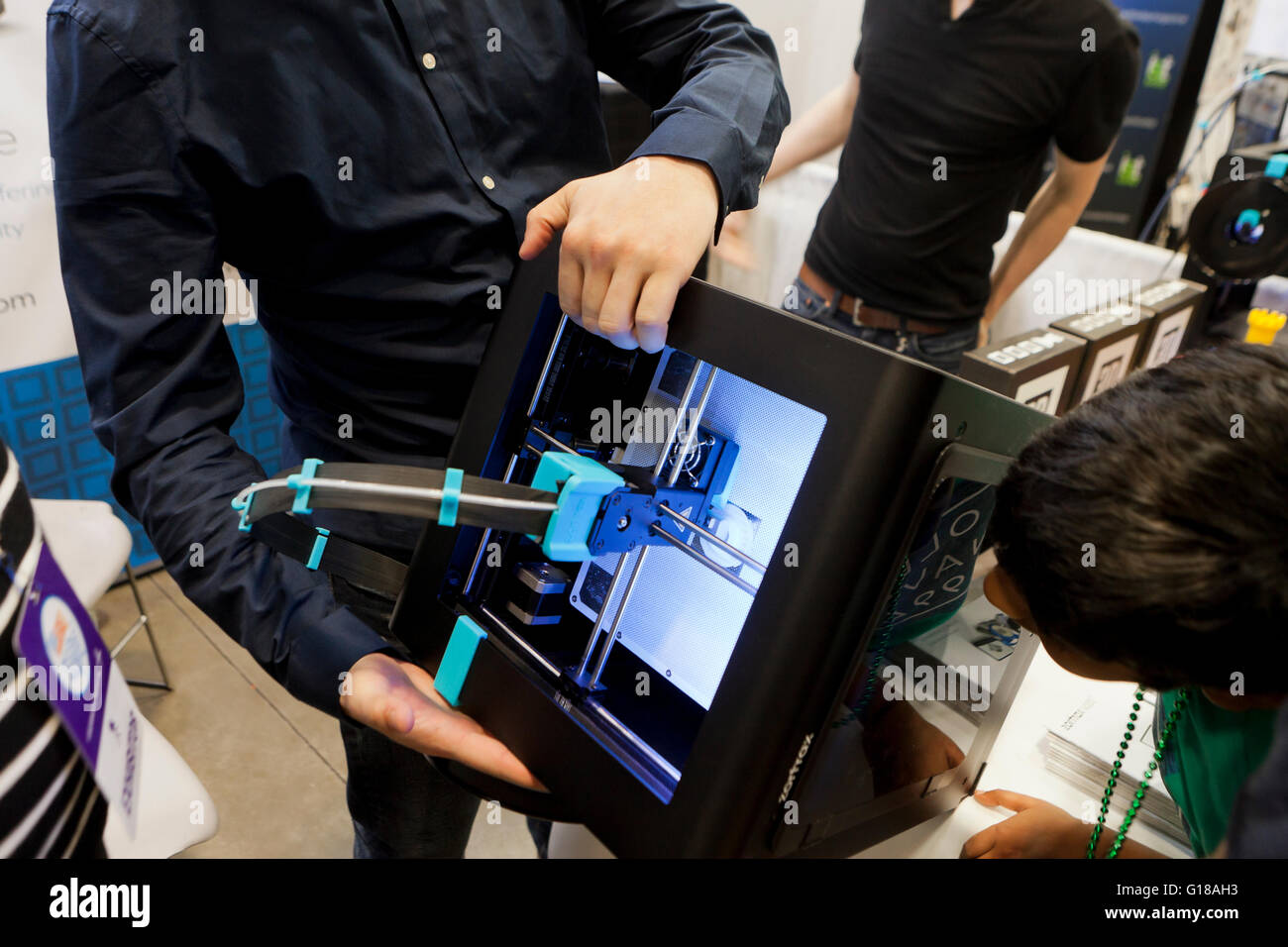 Man demonstrating a 3D printer - USA Stock Photo