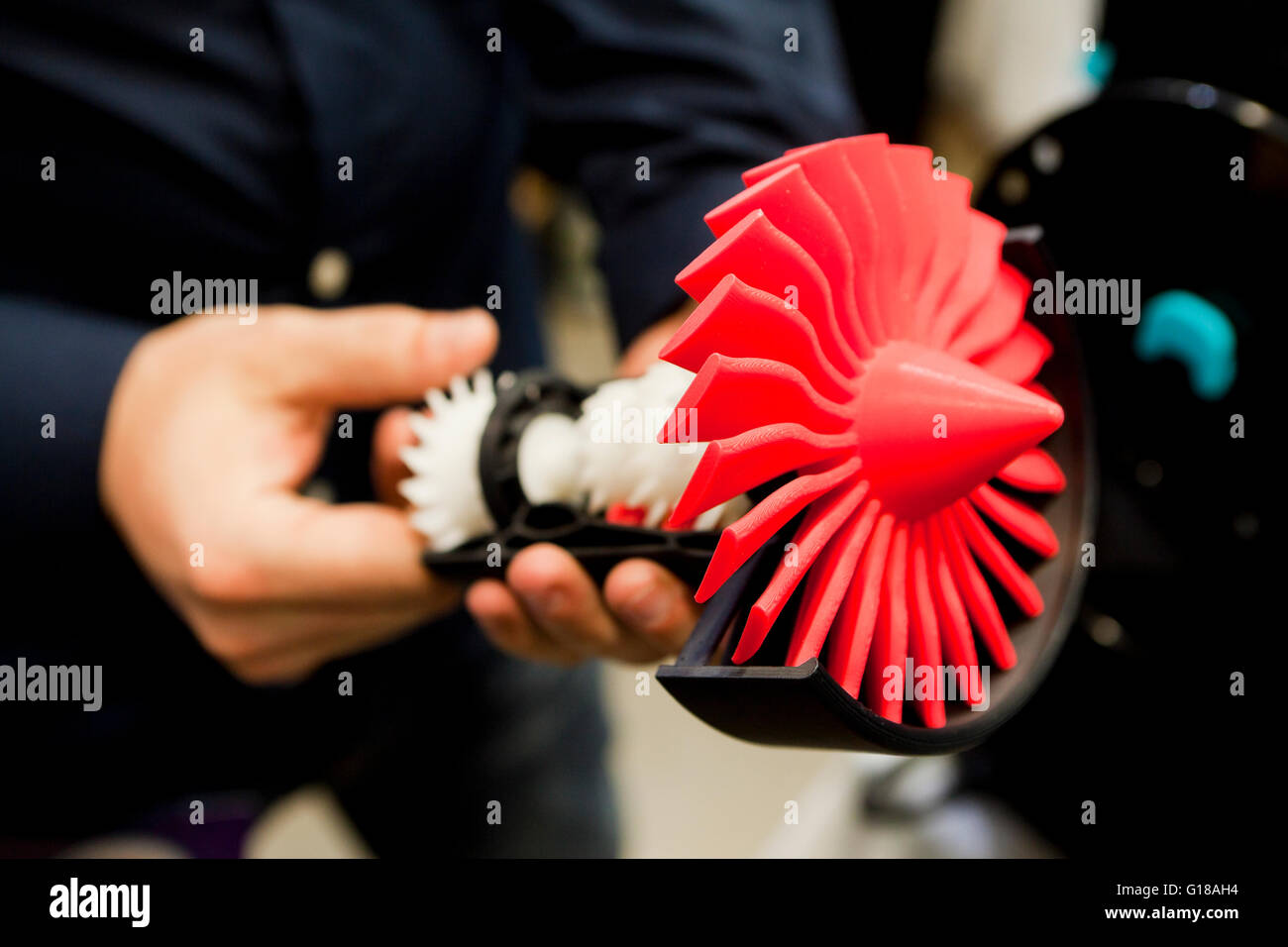 Man holding a 3D printed turbofan model - USA Stock Photo