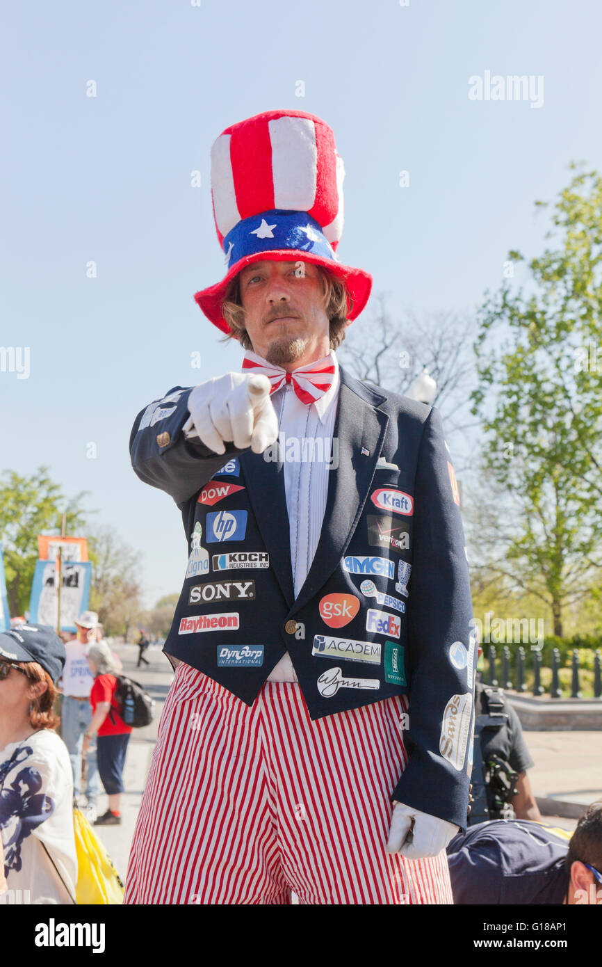 Man dressed as Uncle Sam at a political protest - Washington, DC USA Stock Photo