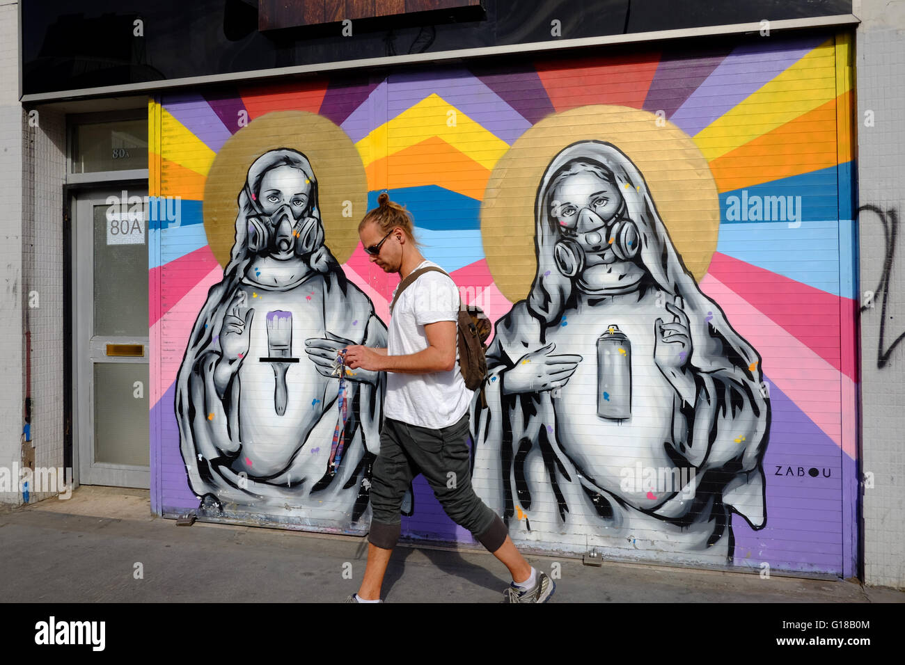 Street art on Luke Jacob shop in Shoreditch, London Stock Photo