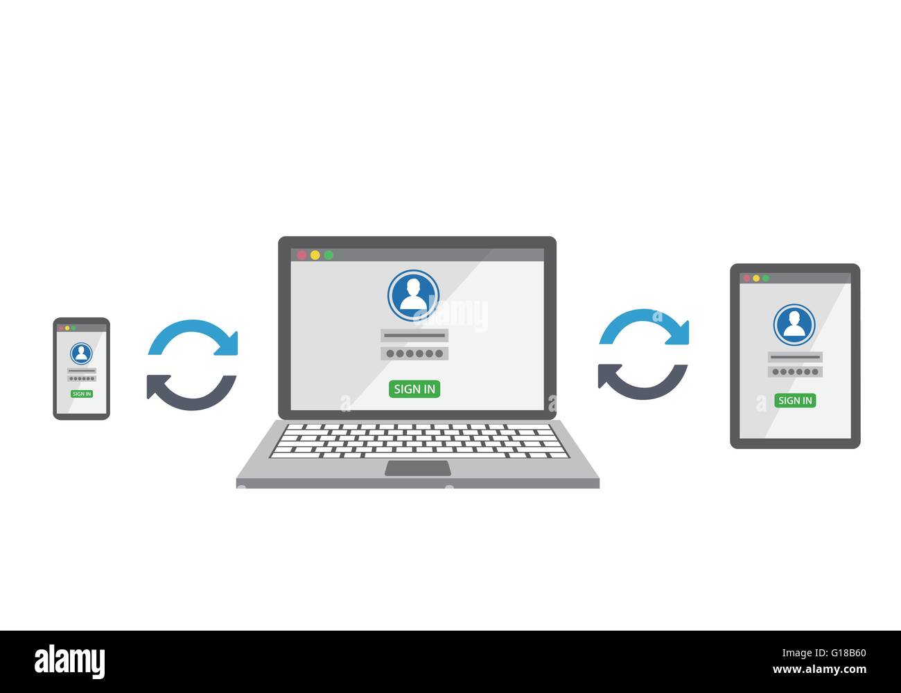 Sync devices with login template Stock Vector